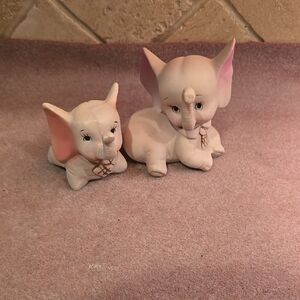 Adorable Elephant Figurines Set - Pink and White